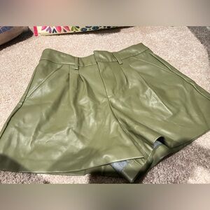 F21 Olive Green Faux Leather Shorts